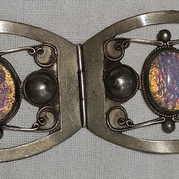 Dragon's breath open panel hinged bracelet made in Mexico possibly alpaca silver - Picture 5 of 6